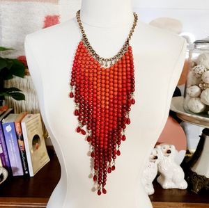 Dramatic Crimson Ombre Beaded fringe necklace